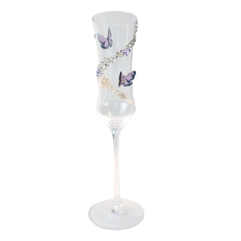 Fashionable Butterfly Diamond Champagne Glass High End Glass Goblet Wedding Toast Glass High Pretty Wedding Gifts Practical New