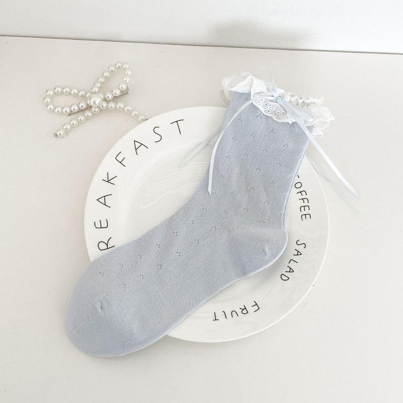

Floral Bow Tie Socks - Children s Summer Mid-length Socks, Lightweight Style, Ballet Trend, Mesh Ventilation, Breathable, Pile-up Socks 1 pair