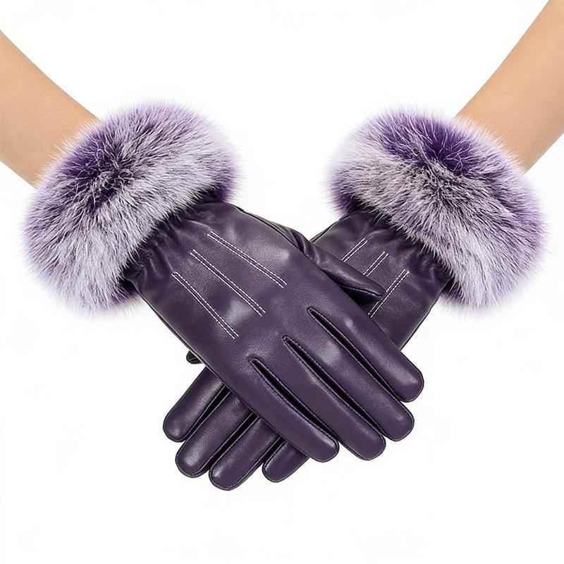 Zeyu Women s Faux Fur Touchscreen Gloves-Winter Thickened Warm Fleece-Lined Five-Finger Full-Finger Cute Rabbit Casual Travel S