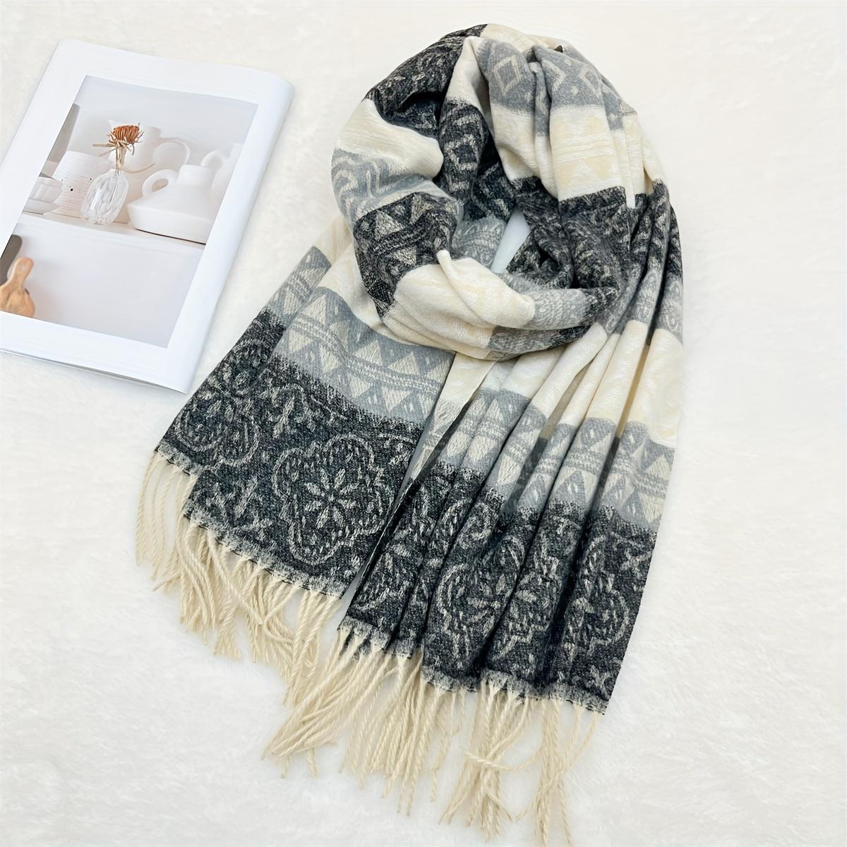 

1pc Elegant Cashmere Scarf for Women - 100% Cashmere Yarn-Dyed Striped Shawl, Mature Style, Breathable & Warm, Windproof, Non-Stretch, Perfect for Aut Black