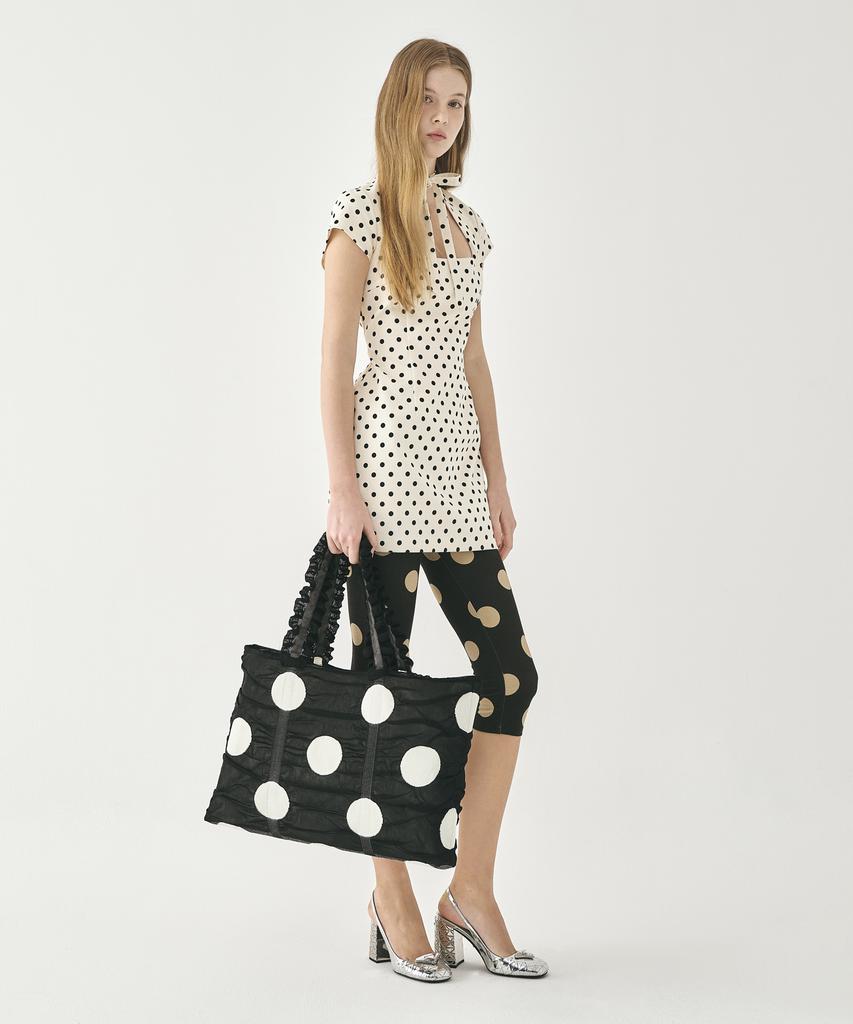 Pleatsmama Polka Dot Shopper Bag Black