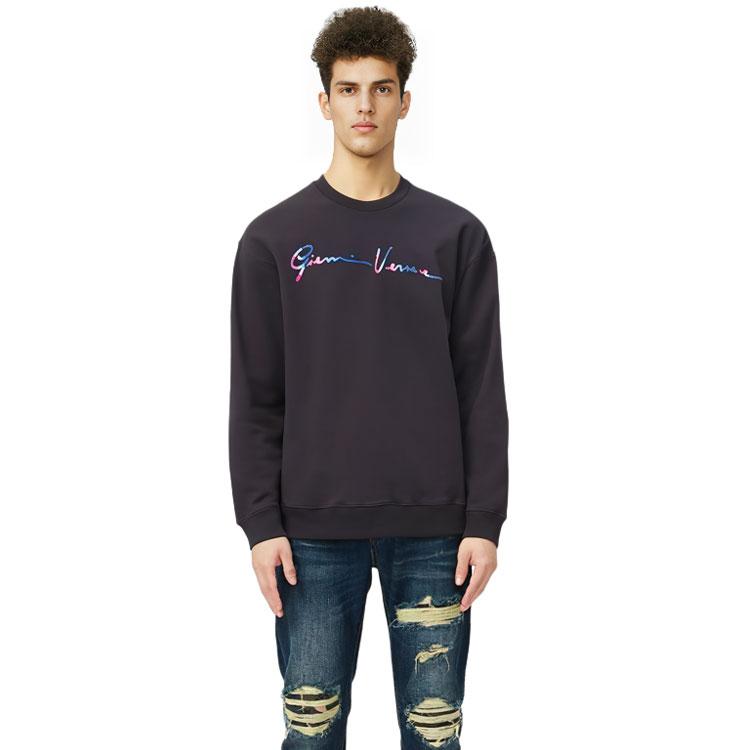 Versace Letter Print Crew Neck Pullover Long Sleeve Sweatshirt Men Sweatshirt Dark-Blue 10015061A01110-1U610