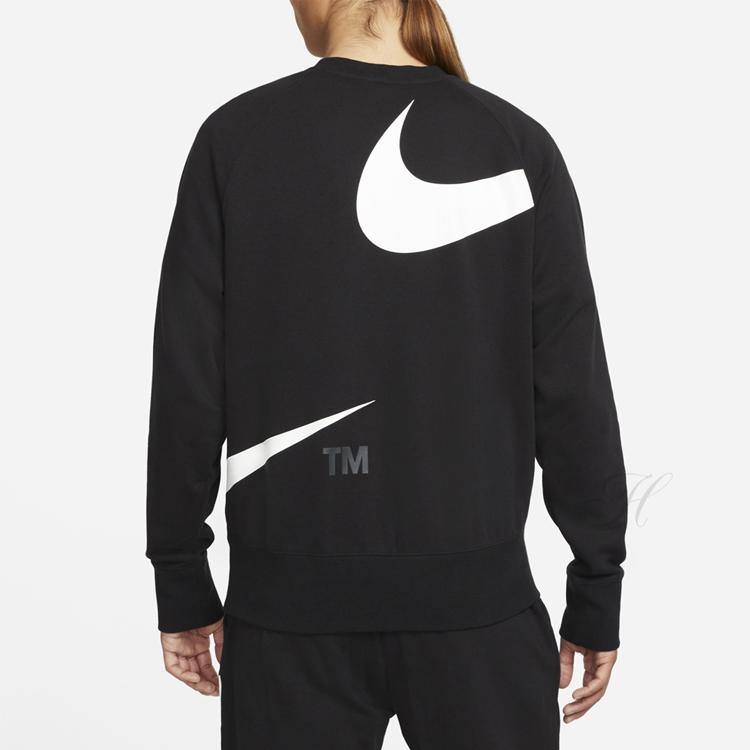 Nike Swoosh Logo Print Knit Crew Neck Sweater Men Sweatshirt Black DD6097-010