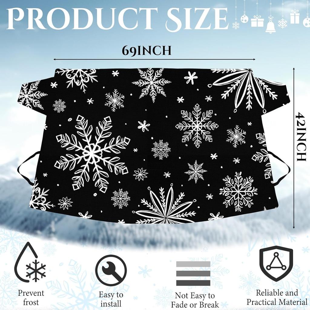 BBTO 2 Pcs Windshield Cover for Ice and Snow 210T Silver Coated Waterproof Frost Cover 69 X 42 Inches All Seasons Windshield Protector with Elastic