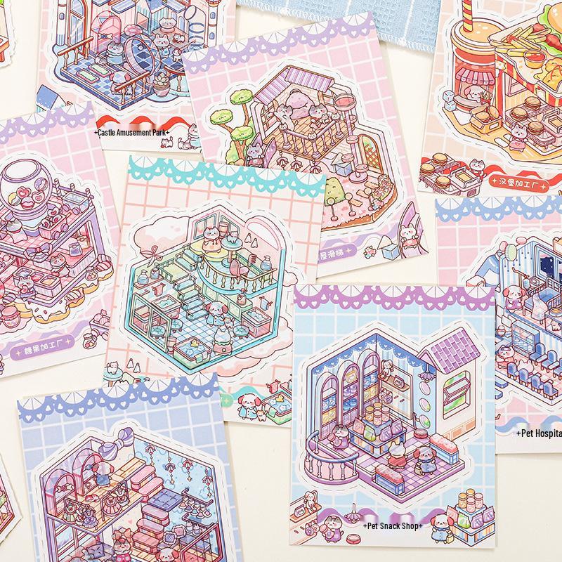 3D Minyatür Peyzaj Sticker Kitabı: Hayvanat Bahçesi, Kulübe, Ada ve Gece Hayatı Günlüğü