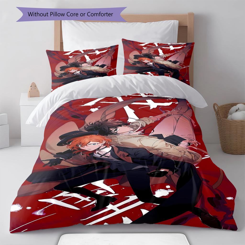 Samu Dazai Chuuya Nakahara Pattern Bedding,Quilt Set Quilt Cover Pillowcase Home Birthday Gift (1 * Duvet Cover + 2 * Pillowcase, Without Core)