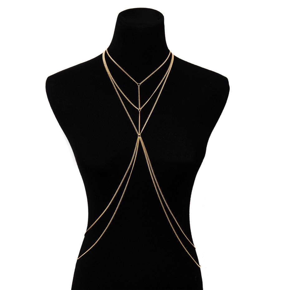IngeSight.Z Simple Style Chain Necklace Belly Body Chain Fashion Sexy Copper Sequins Body Chain Jewelry for Women Beach Party