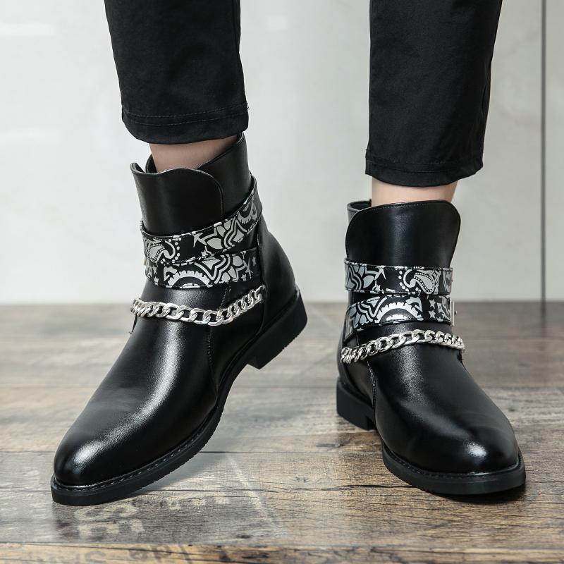 Fashion Men's Casual Sanded Leather Chain Sleeve Ankle Boots High Quality British Style Outdoor Office Working Men's Winter Boots