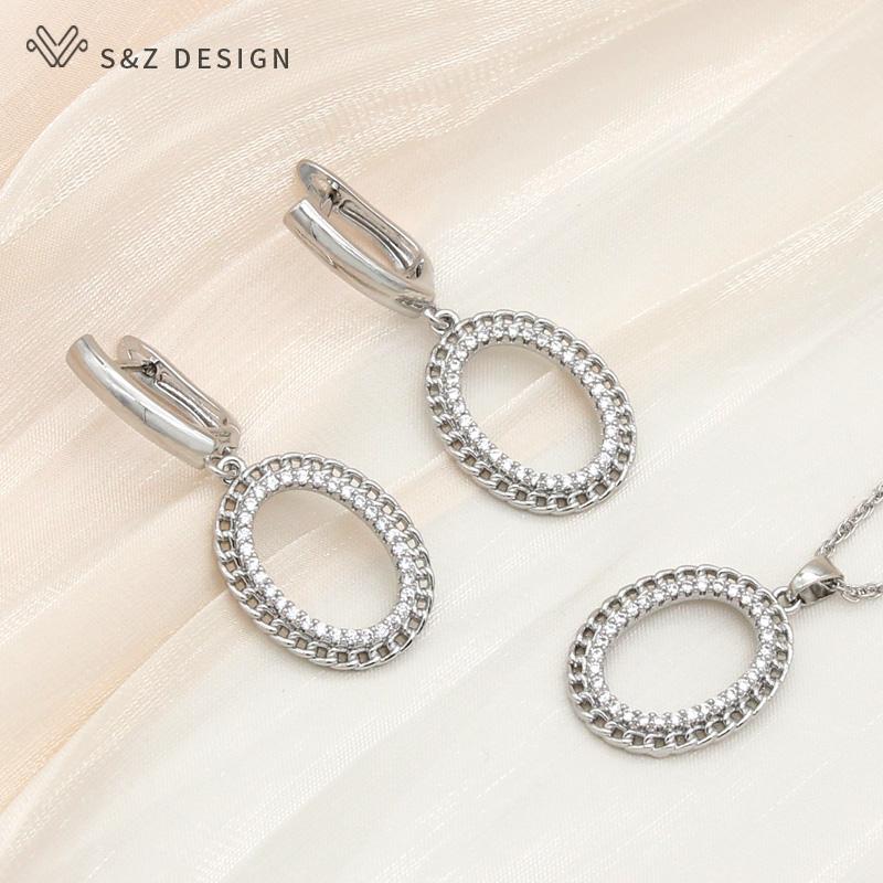 

Модные серьги в форме яйца, кольцевые овальные серьги с кубическим цирконием, комплекты ювелирных изделий для женщин, свадебное ожерелье с подвеской цвета розового золота