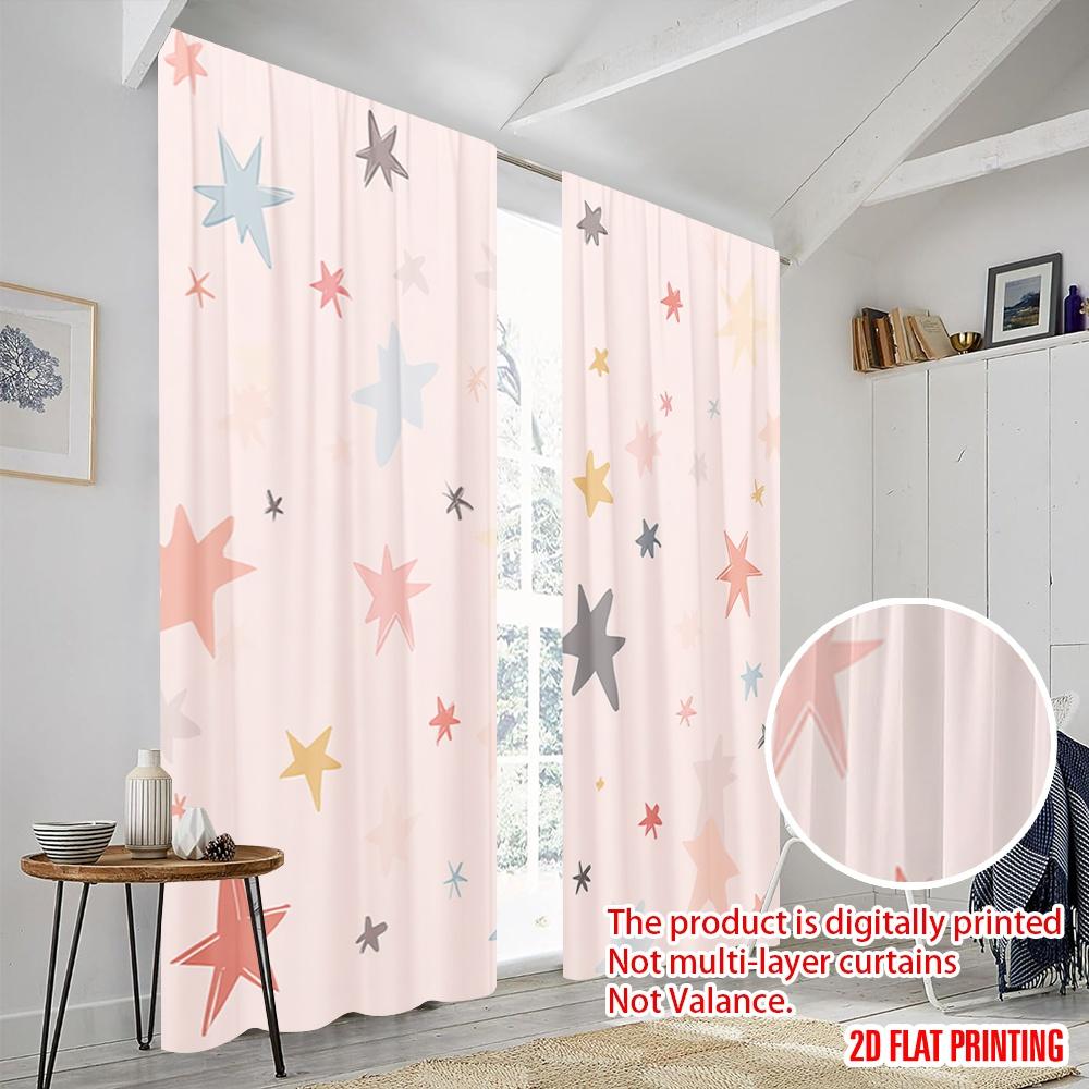 2pcs,2D Plane Printing Curtains&Window Treatment Pastel Starry Sky Versatile Fabric (without Rod) Festive Perfect for Bedroom,