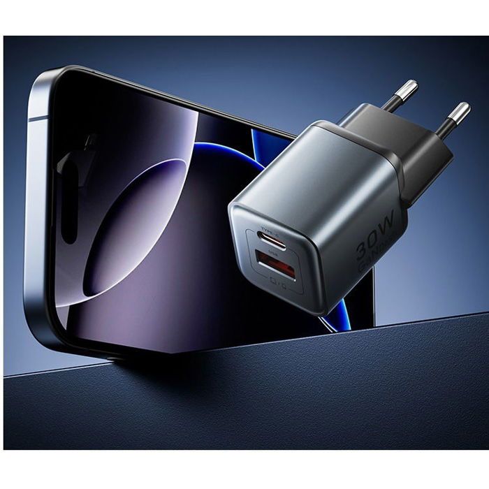 Chargeur - VENTION - 2-Port USB GaN - 30W USB-C - 18W USB-A - Prise EU Gris