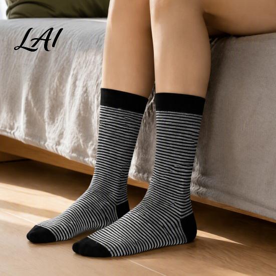 Soft Combed Cotton Footwear Men's Dress Socks Comfortable Crew Sock Solid Striped Plaid Dotted Breathable Business Socks Long Large for