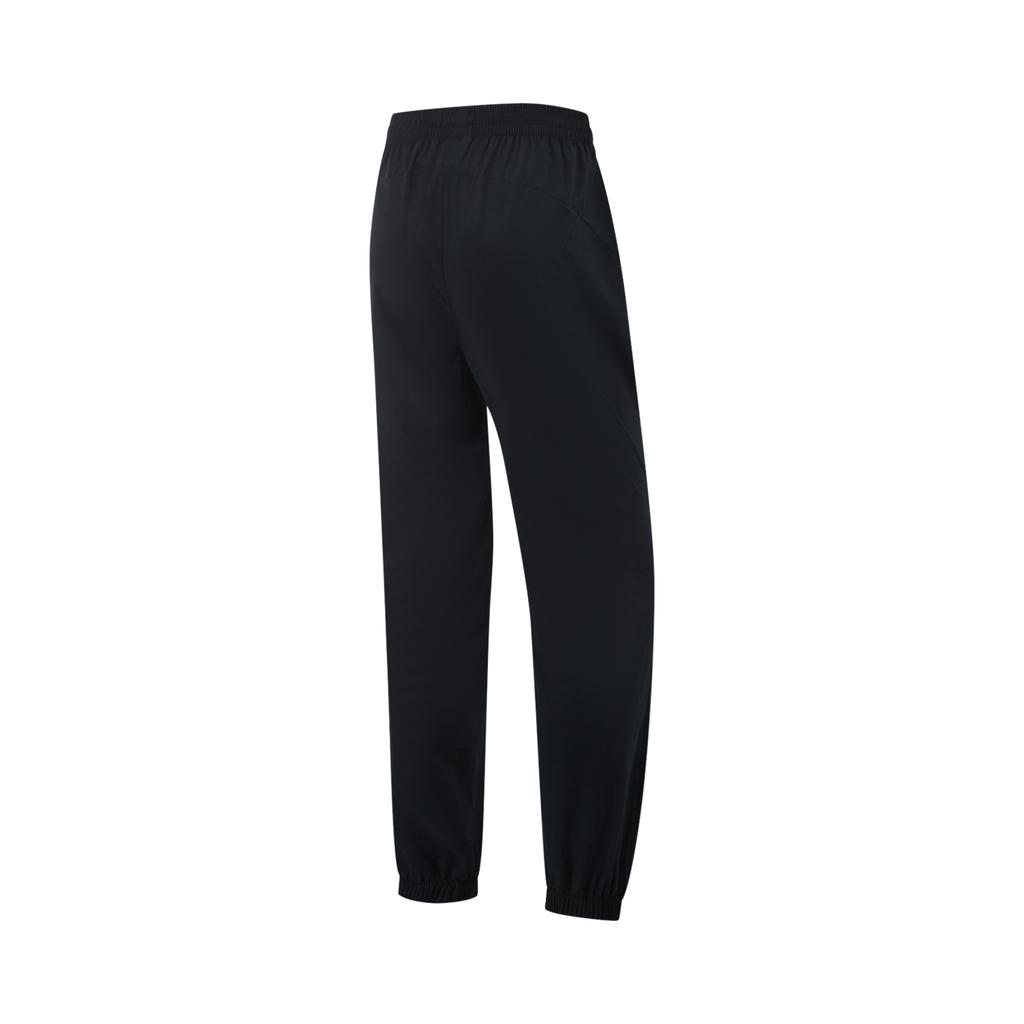 Li Ning Fitness Series Casual Simple Solid Color Comfortable Letter Mid Waist Tapered Knit Sports Pants Women pants Black AYKV090-1