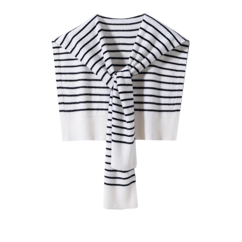 2026 Autumn/Winter Women's Korean Cashmere Knit Shawl, Black & White Striped Resort Style Scarf