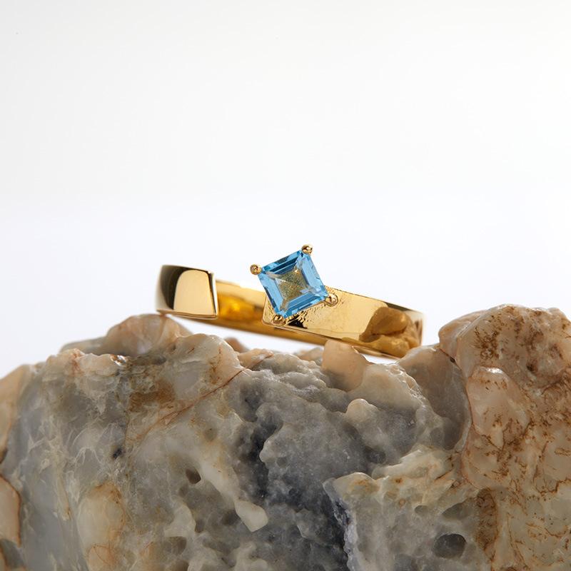 Simple Fashion Ring S925 Sterling Silver Inlaid Natural Multi-Color Square Colored Treasure Ring Women'S Retro Light Luxury High Sense