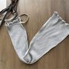 Japanese Ribbed Thigh High Leg Warmers Lace Up Bandages Over Knee Flared Leg Covers Ruffle Trim Footless Socks for Women