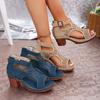 Large-sized Shoes Fish-mouth Shoes Summer Thick-heeled High Heels Hollowed-out Shoes Buckle Straps High-heeled Sandals