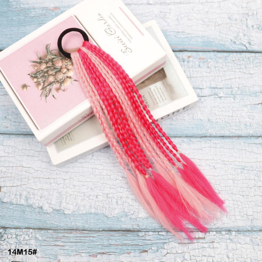 Rubber Band Ponytail Short Colored Braided Hair Extension Rainbow Colorful Synthetic Ponytails for Girls Daily Party Use