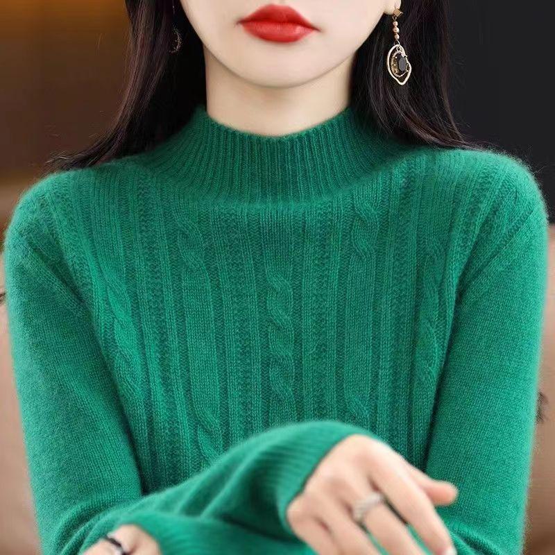 Autumn and Winter Half High Collar Wool Pullover Fried Dough Twists Casual Sweater Versatile Long Sleeve Knitwear