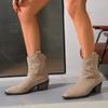 Fashion New Embroidered Pointed Toe Short Boots Shoes Autumn Chunky Heel Knight Boots Retro Slip on Western Cowboy Botas De Mujer 2025
