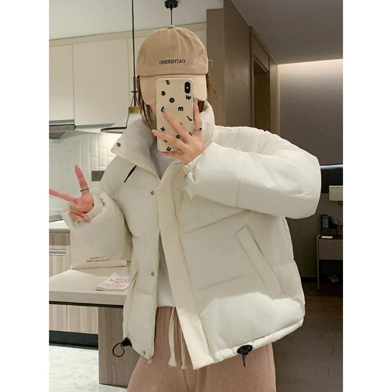 Fashion Black Down Cotton Solid Jacket Women's Short Korean Version Warm Cotton Jacket Bread Winter Coat Outerwear Parkas