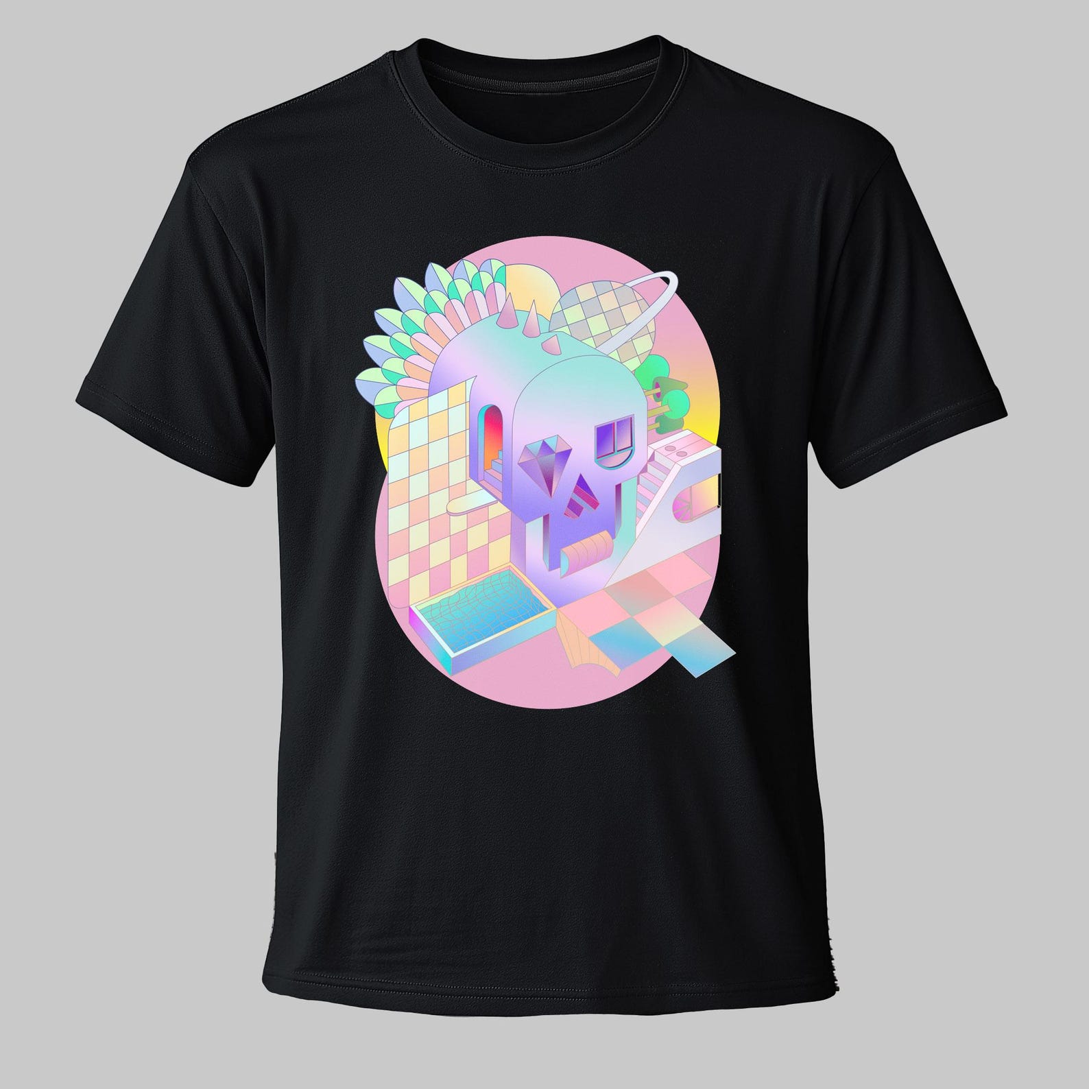 Colorful Skull Graphic Tee - Modern Unisex 90 s Neon Fashion S
