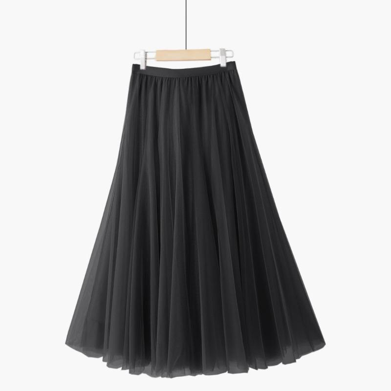 DX~~New Patchwork Ethnic Style Retro Pure Red Pleated Slim Fairy Mesh Skirt
