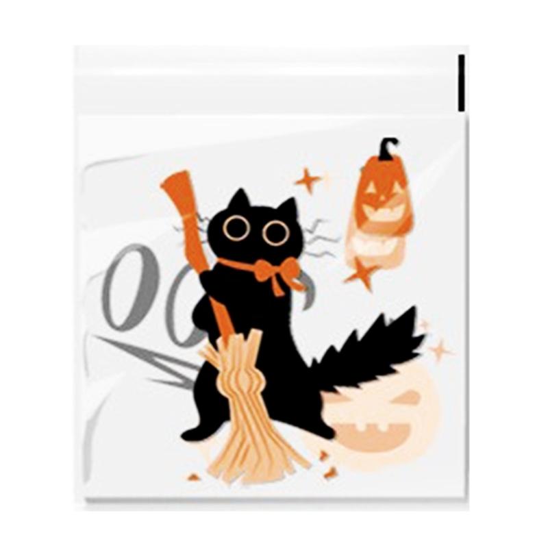 100pcs Halloween Candy Bag Self-adhesive Plastic Treat Bags for Cookie Snack Gift Clear Bags Set for Halloween Party