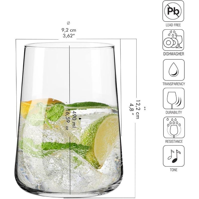 Glasses for Water, Juices and Other Drinks | Elegant Design | Set of 4 - Capacity 16.6 Fl Oz- Infinity Collection