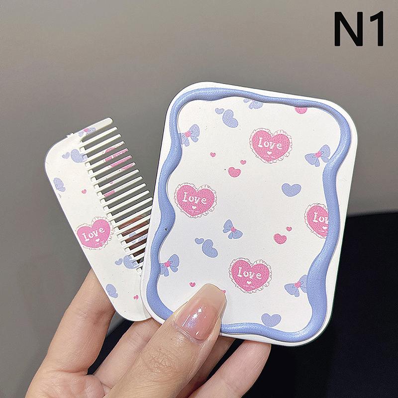 Cartoon Bow Love Heart Portable Mirror Comb Set Foldable Creativity Student Cartoon Mirror And Hair Comb Girls Gifts