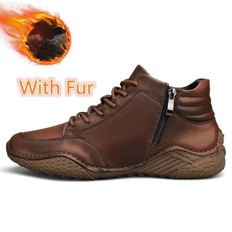 

FashionShock-Absorbing Casual Leather Boots Comfort Leisure Walk Ankle Boots Vintage Style Mens Plush Warm Snow Shoes Hiking Footwear 46