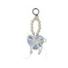Lovely Heart Shaped Fluffy Keychain with Lace Pearls Detail Decorative Bowknot Bag Charm for Women Girls Gift