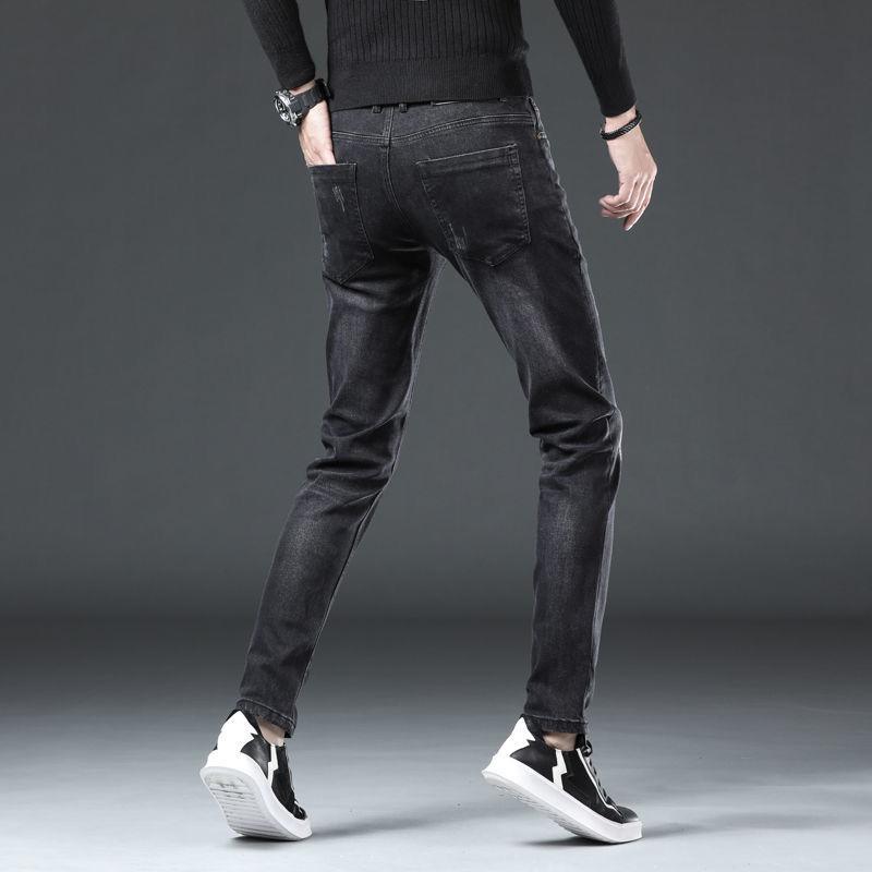 Černé džíny pánské podzimní high-end trendový potisk výšivkou Tenké jarní a podzimní modely small foot jeans kalhoty