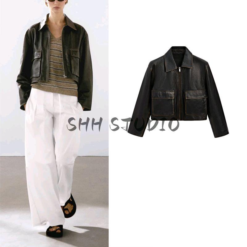 MD New Fall Women's Clothing French Minimalist Pocket Decoration Poly Urethane Leather Leather Short Outwear 4715935