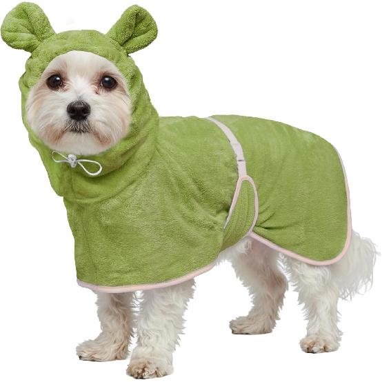 Dog Bathrobe Super Absorbent Towel Robe - Microfiber Bath Towels Fast Drying Coat for Dogs, Cute Dogs Clothes Adjustable Collar & Belly Strap Warm