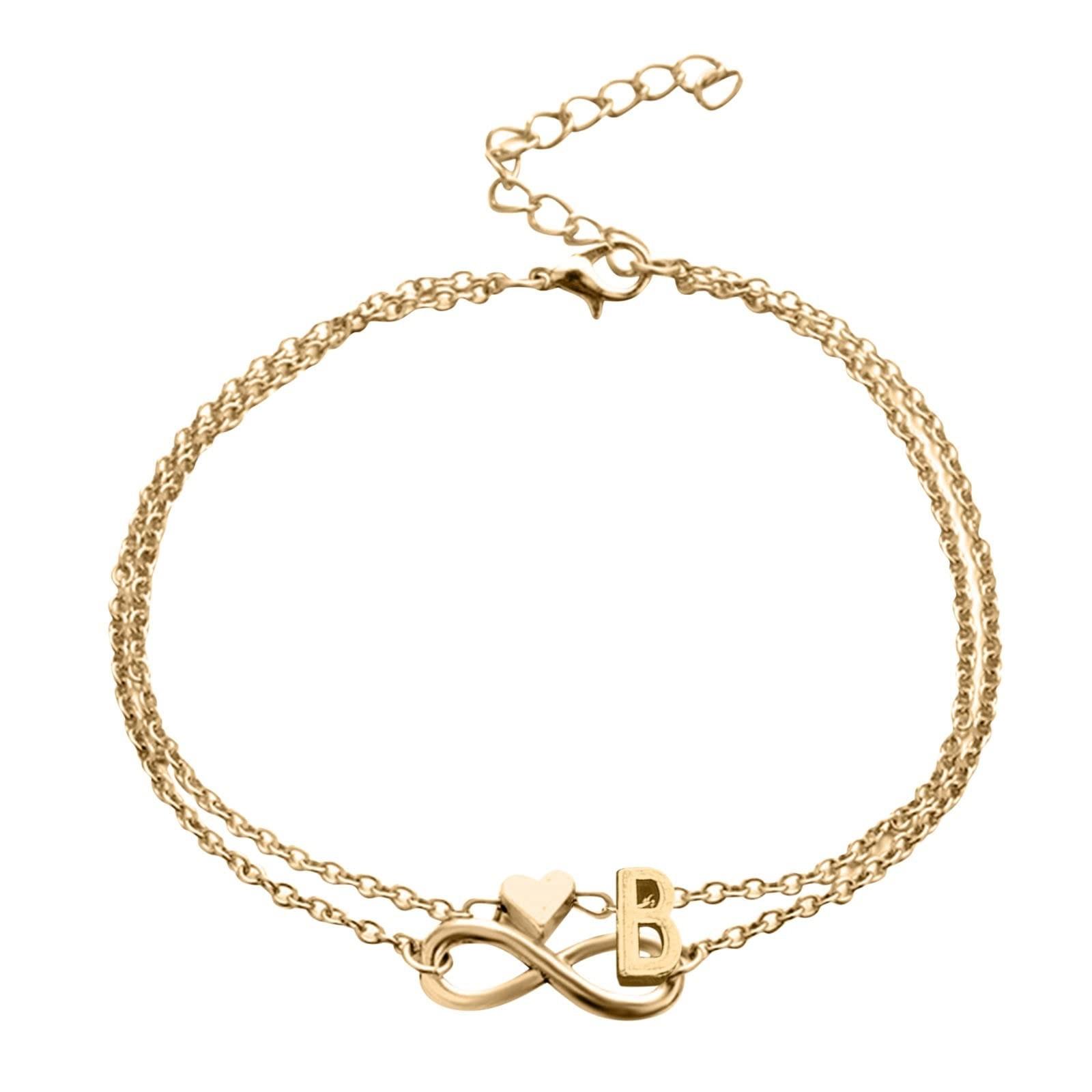 

Подвійний ланцюжок Letter Infinite Love Chain Жіночий ланцюжок Foot Літній подарунок Пляжний подарунок для матері B золотий