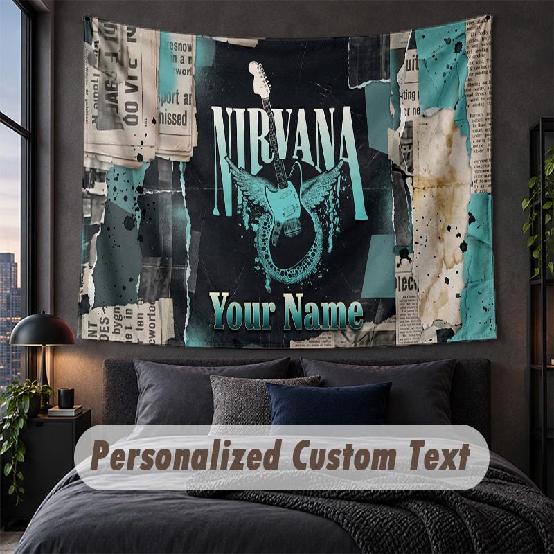 Arazzo con Testo Nome Personalizzato, Appeso Decorativo da Parete Nirvana, Arazzo Sfondo per Casa Camera da Letto