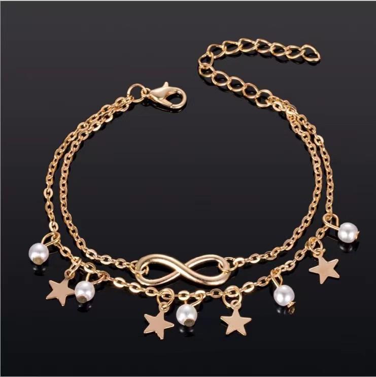 Bohemian Retro Tassel & Pearl Double-Layer Star Anklet