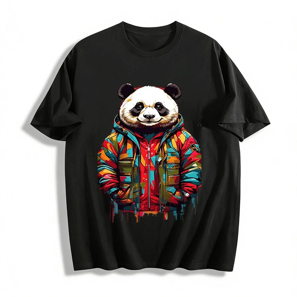 

Trendy Cargo Panda Print Casual Sweatshirt Unisex Loose Top Pure cotton T-shirt XXS