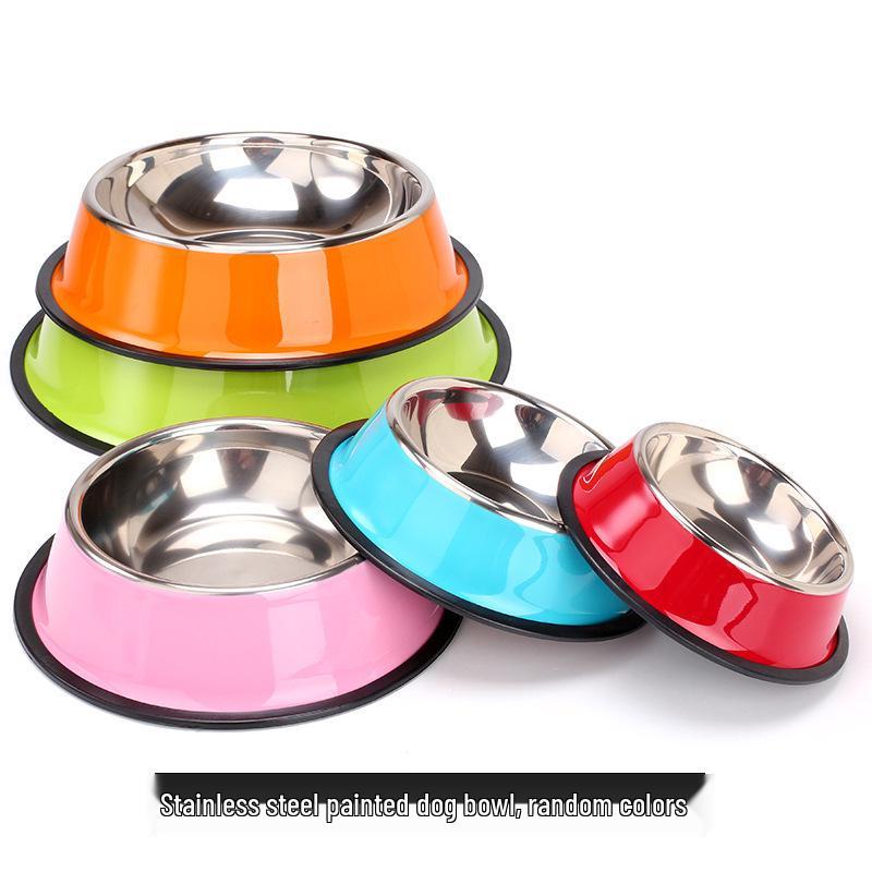 Anti-Spill Stainless Steel Pet Bowl with Rubber Bottom and Paw Print Design