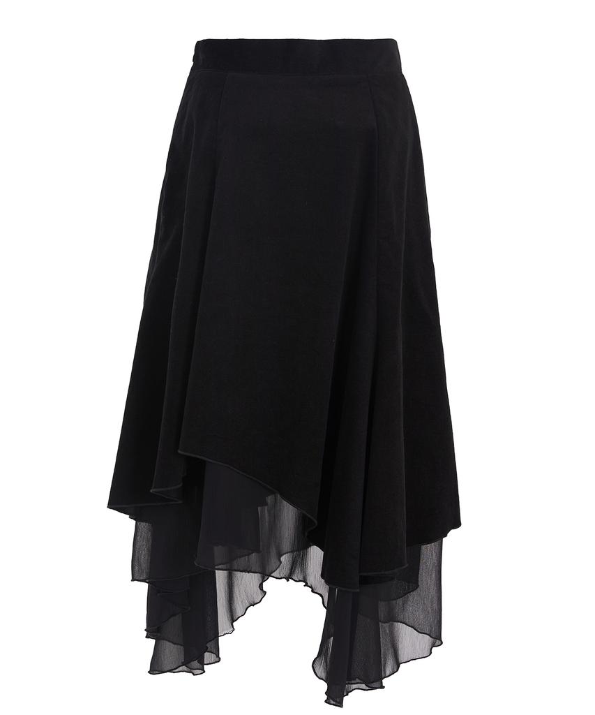 Sekeondeusolteu Salt Shirred Layered Skirt (Black)