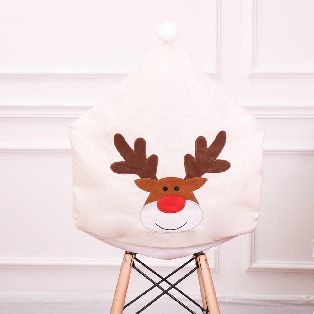 

Deer Christmas Chair Covers Xmas Chair Cap Elk Embroidered Dinner Table Party Decoration White elk chair cover#0