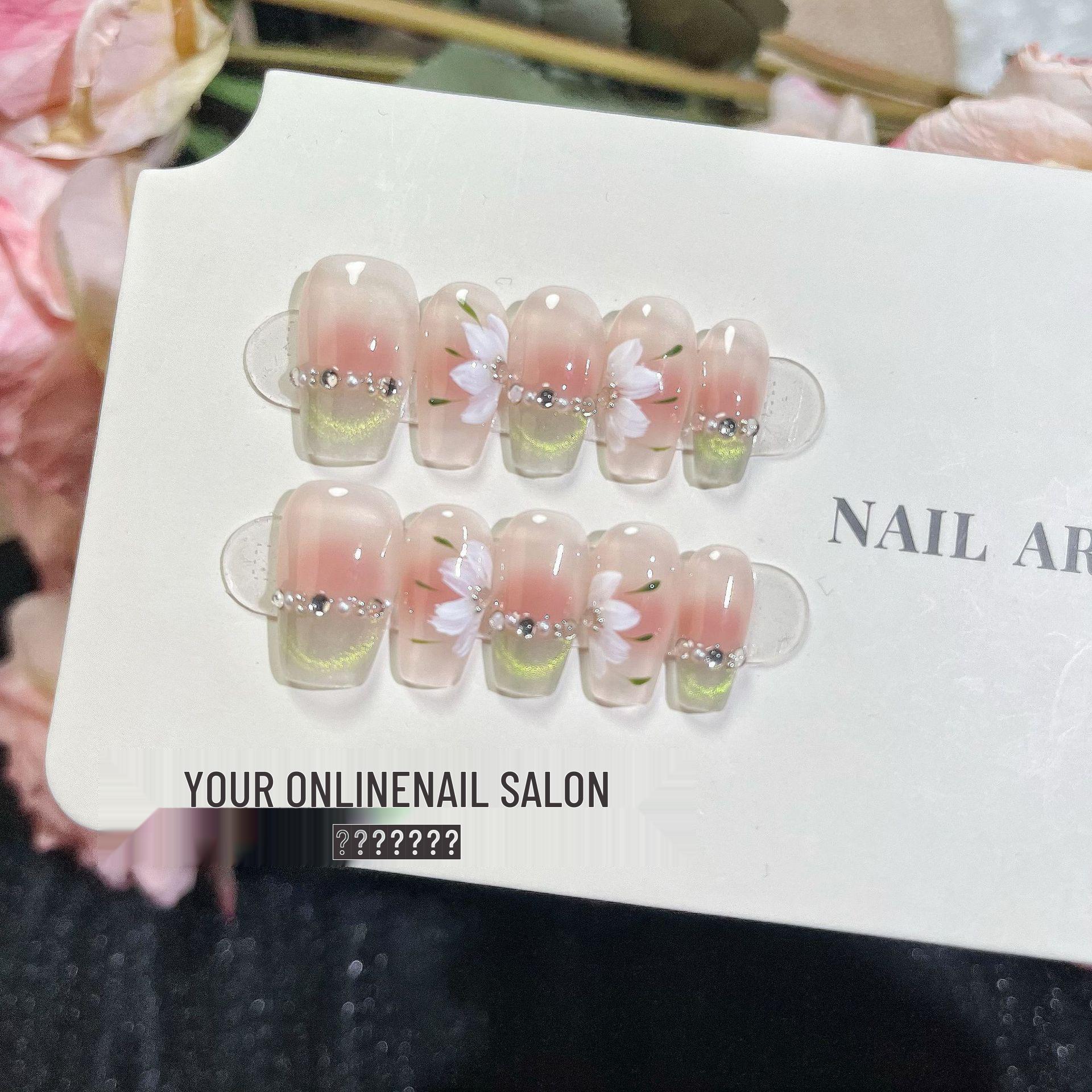 

Зеленый Эльф Кошачий Глаз Ледяной Цветок Ручной Работы Светотерапия Съемные Накладные Ногти - Повседневный Стиль Горячий Товар. Small