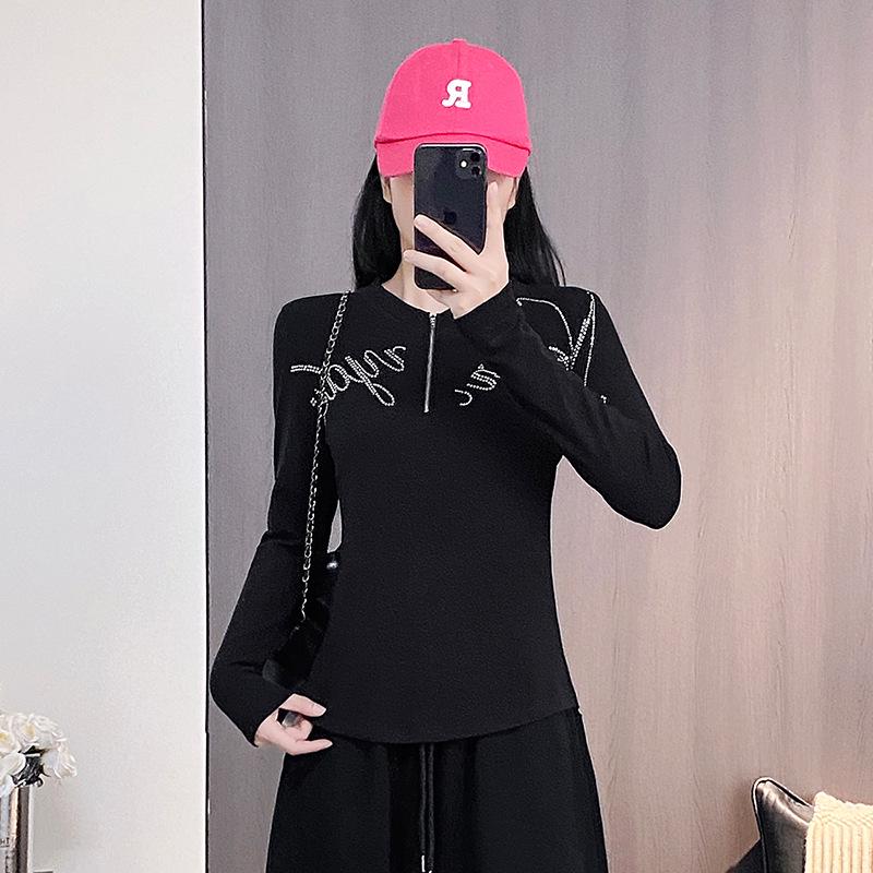 

Crystal Diamond Autumn/Winter Versatile Slimming Long Sleeve Round Neck Top for Square Dancing Double Extra Large
