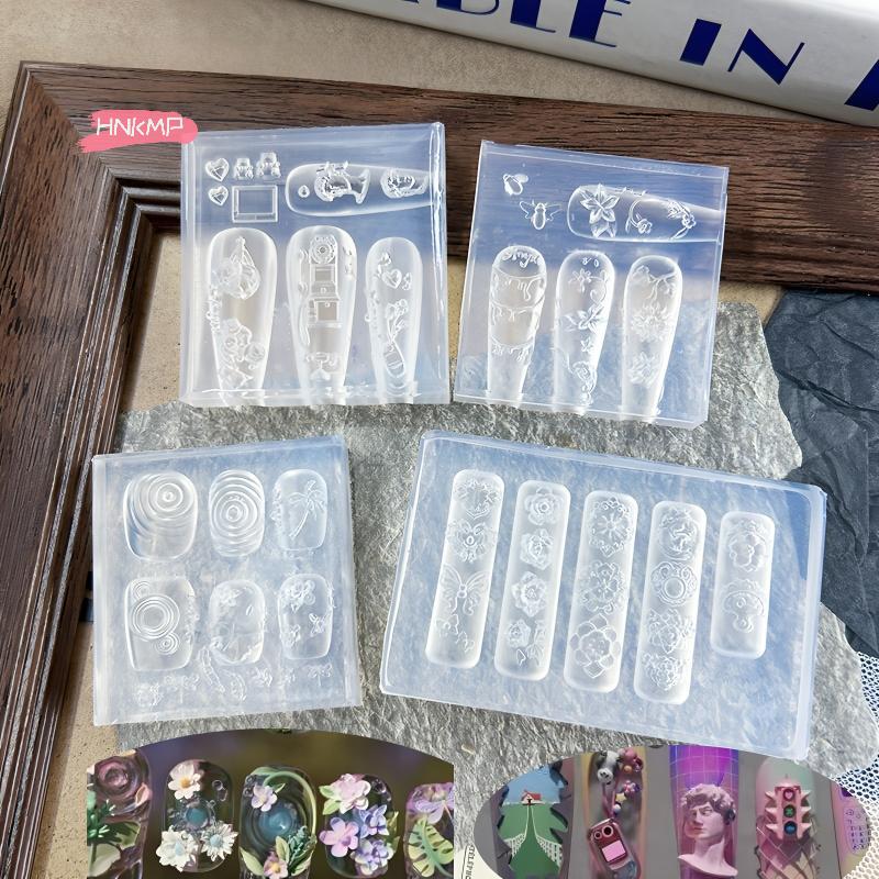 3D Silicone Nail Mold Flower Peacock Chinese Style Relief Transparent Manicure Design Tool DIY Nail Art Decoration