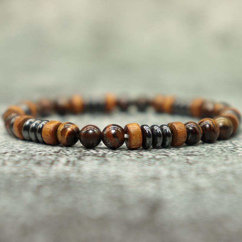 New Men Bracelet Natural Stone Handmade Wooden Braslet Beaded Rosary Braclet Hombre