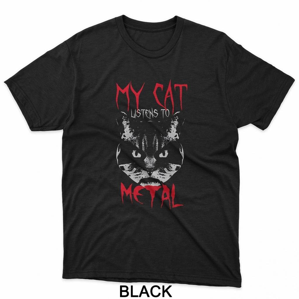 My Cat Listens To Metal Funny Cat Lover Heavy Metal Humor T-Shirt