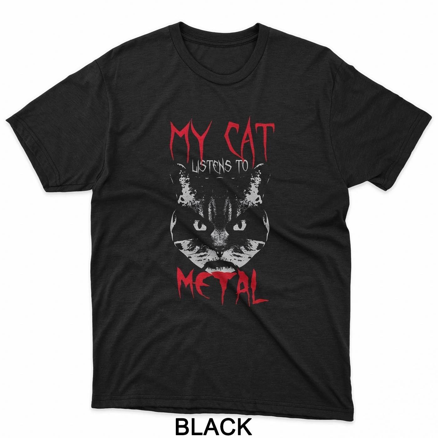 

My Cat Listens To Metal Funny Cat Lover Heavy Metal Humor T-Shirt 4XL