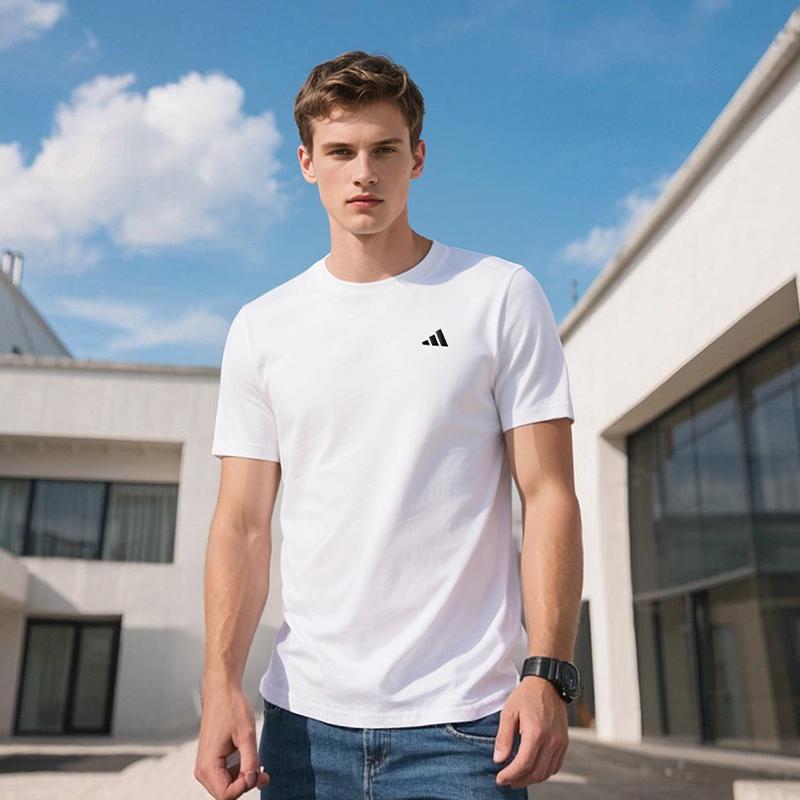 Adidas Classic Three Stripes Quick-Dry T-Shirt Lightweight Breathable Fitness Top Round Neck Short Sleeve Men Tops White KC3740