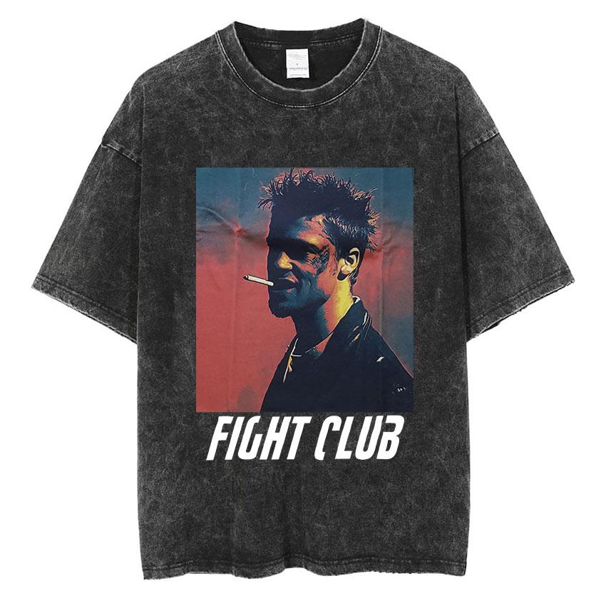 Vintage Washed Tyler Durden Fight Club Graphic T Shirt Mens High Quality Oversized Cotton Tshirts Yk Gothic Clothing Tshirt